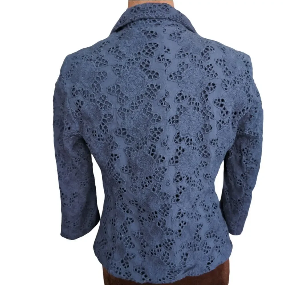 - Sandro navy Cotton eyelet embroidered Cropped blazer size S 3/4 sleeves - Picture 7 of 7